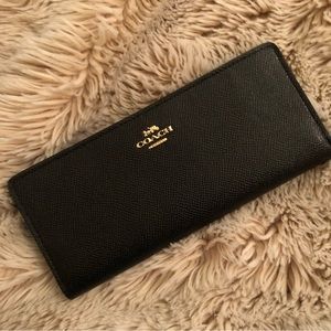 Coach Black Pebbled Leather Snap Wallet New